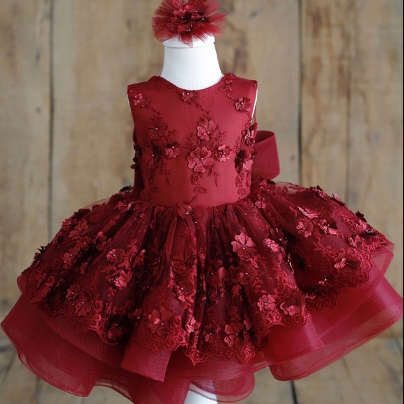 Elegant Burgundy Floral Dress for Girls Dresses